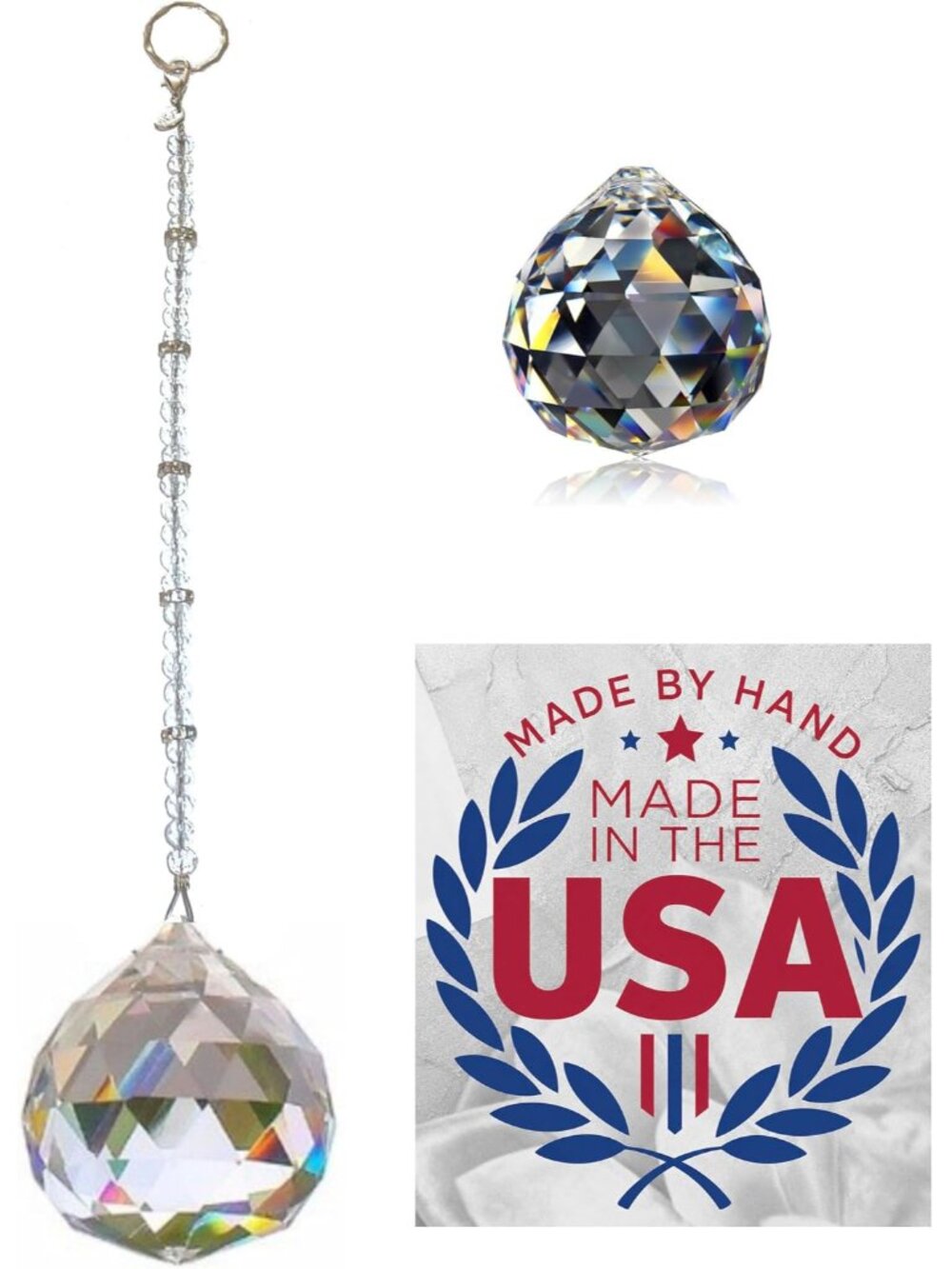 Crystal Suncatcher Rear View Mirror 30mm Hanging Ornament Rhinestone Beaded Desi